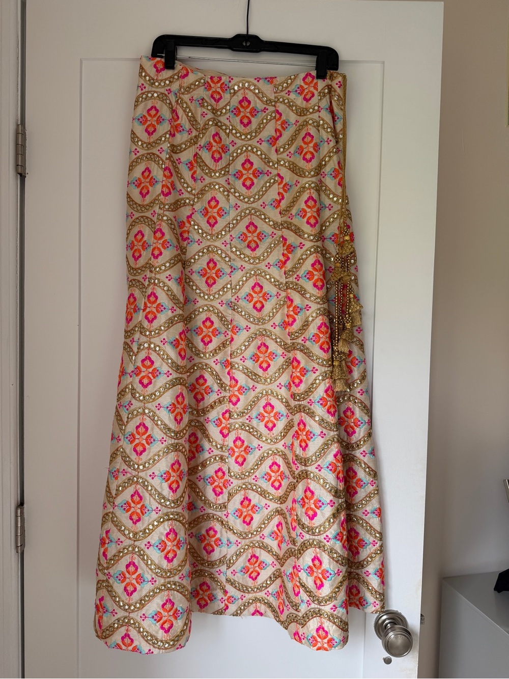 Cream & Pink Embroidered Lehenga Maxi Skirt